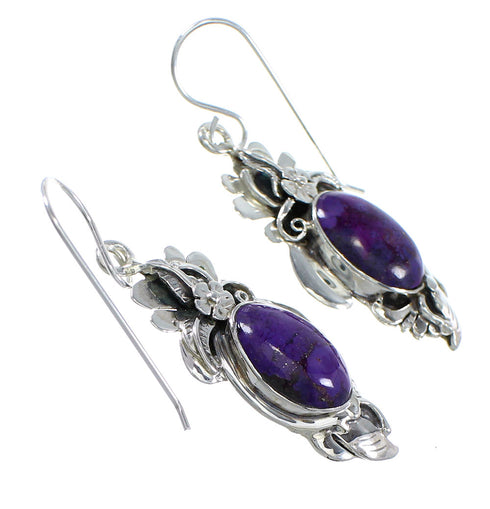 Magenta Turquoise And Silver Flower Southwest Hook Dangle Earrings WX67261